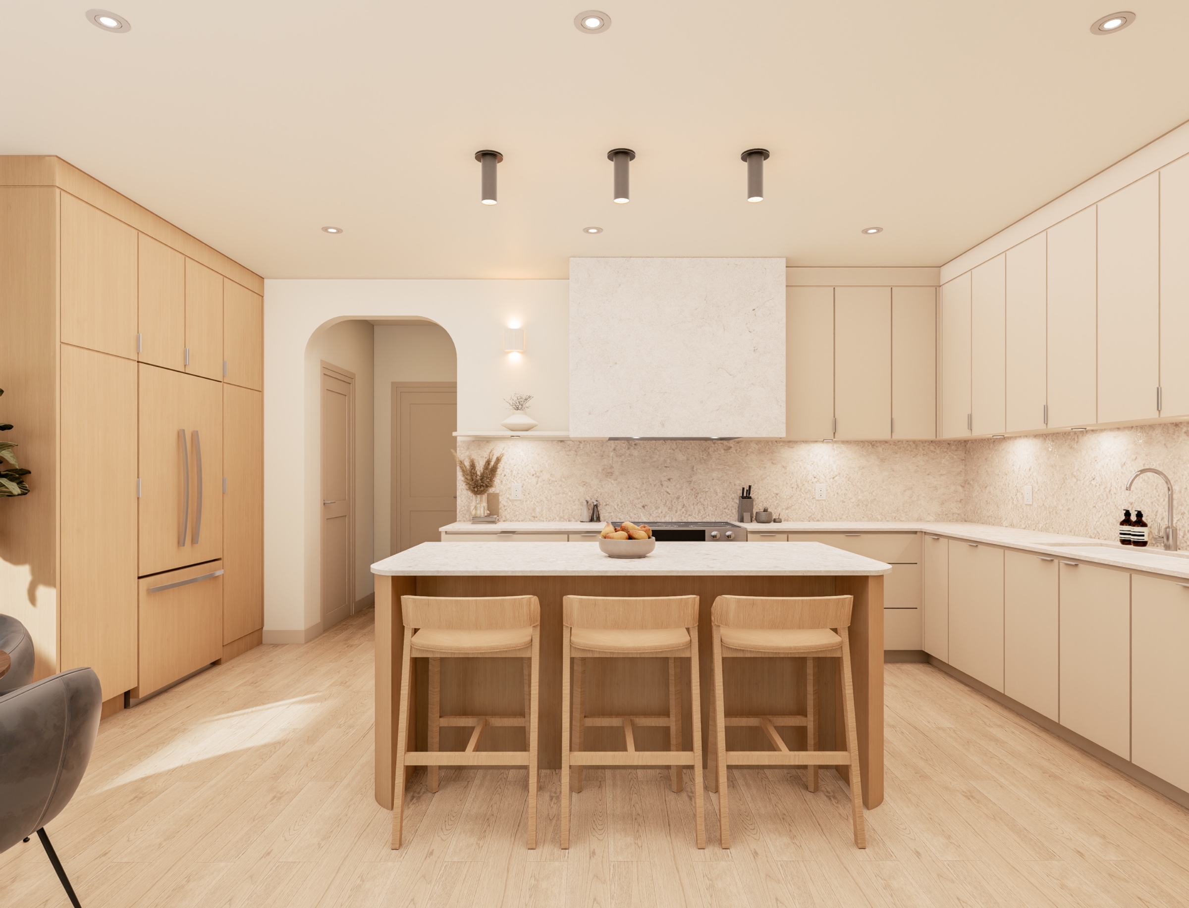 Hollywood House interior — Bertazzoni kitchen with vaulted ceilings and oversized windows